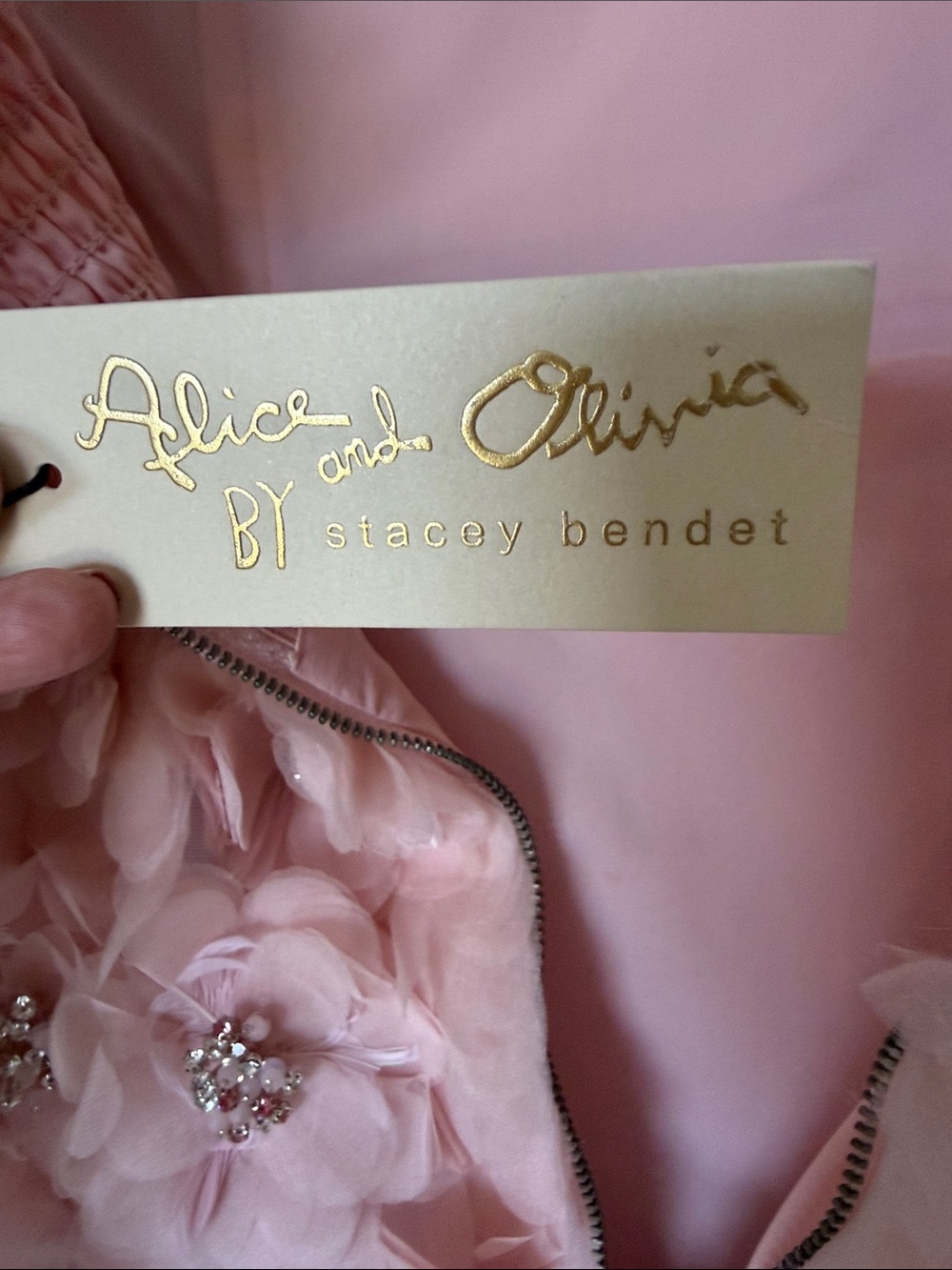 Alice + Olivia Blush Pink Floral Appliqué Party Dress - Picture 4 of 8